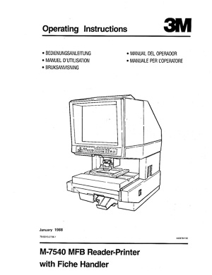3M M-7540 MFB Microfilm Reader / Printer Owners Manual