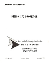 8mm Bell & Howell Projector Design 370 Lumina 1.2 Service and Parts Manual