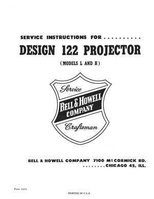 8mm Bell & Howell Projector Models 122-L and 122-K Service and Parts Manual