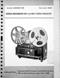 Kodak 8mm Instamatic M67 and M67-K Projector Parts Manual