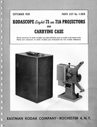 Kodascope Eight-71 and 71A 8mm Movie Projector Parts Manual