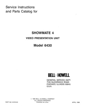Bell & Howell 6430 Showmate 4 Video Presentation Unit Service and Parts Manual