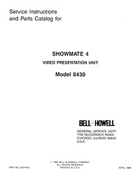 Bell & Howell 6430 Showmate 4 Video Presentation Unit Service and Parts Manual