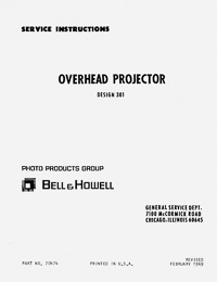 Bell & Howell Design 301 Overhead Projector Service and Parts Manual