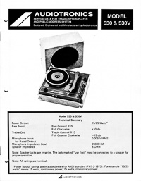 Audiotronics Record Player 530, 530V Service Guide